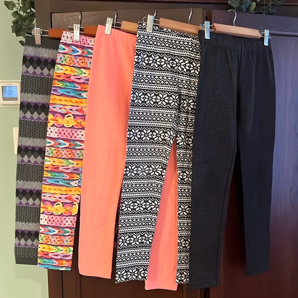 Girls' Assorted Solid & Patterned Leggings - Coral, Black, Multicolor, Gray